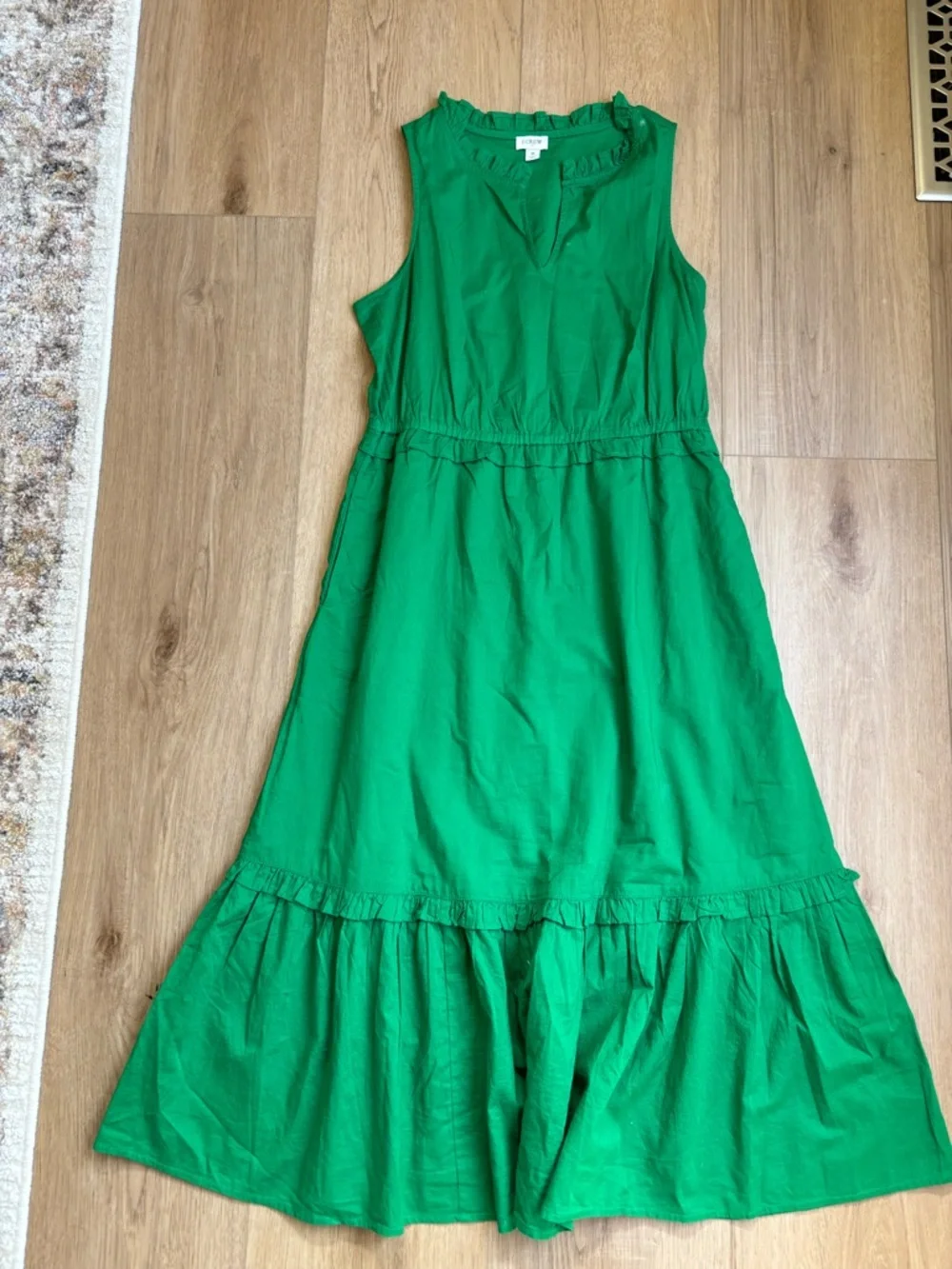 Cotton Spring Wedding Guest Dress Green Ruffle Hem Women's Maxi Size 6 J. Crew - Picture 1 of 10